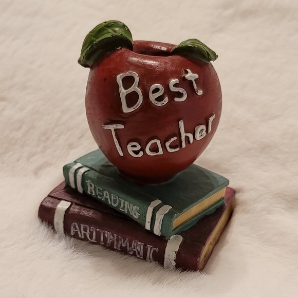"Best Teacher" Apple and Books Pen Holder - Picture 2 of 9
